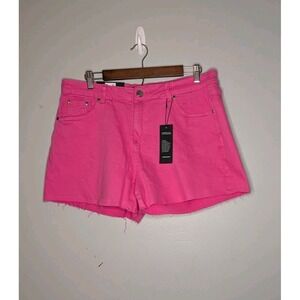 City Chic Denim Mid Rise‎ Shorts Womens Size 14 Hot Pink Harley Distressed